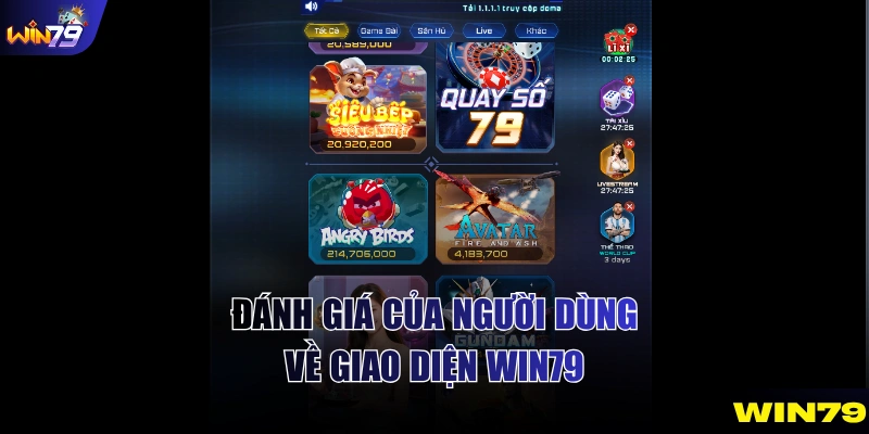 Đánh giá của người dùng về giao diện WIN79