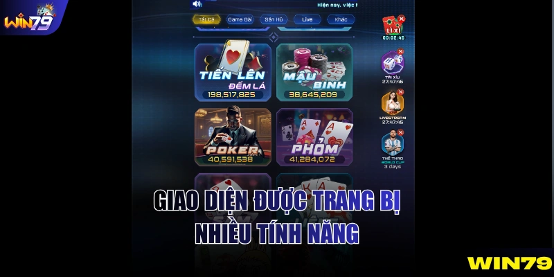 Giao diện đặt cược WIN79 có những mục nào?